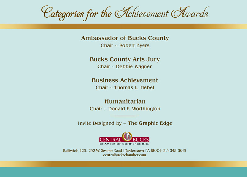 Central Bucks Chamber of Commerce Achievement Awards, Friday, May 17, 2019 at 12:00 noon, at The Warrington